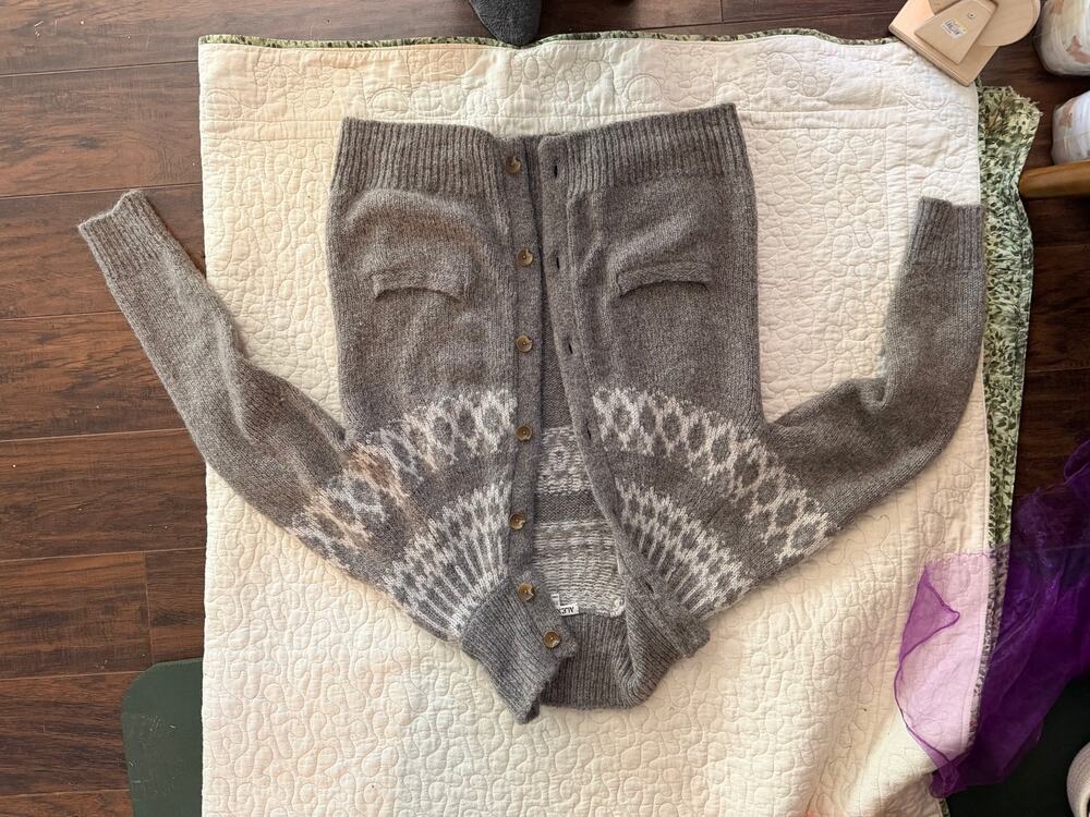Alex Mill Gray Fair Isle Mohair Wool Blend Cardigan Sweater XS